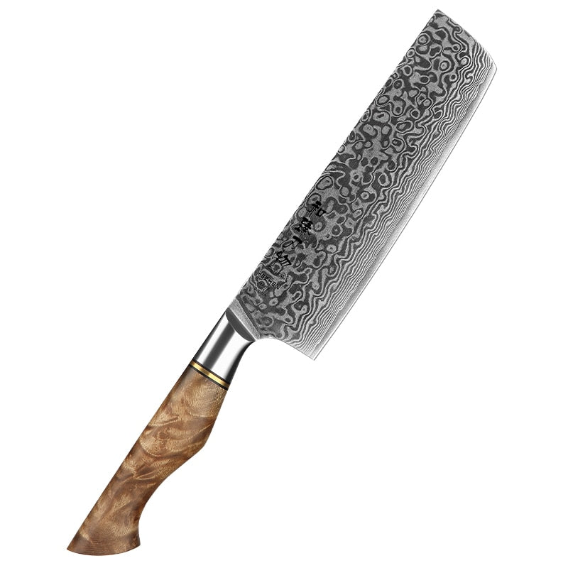 HEZHEN 7pcs Kitchen Knives Set Professional Forging Damascus High Carbon Steel Chef Knife Santoku Bread Knife Utility Knife Fruit Knife 3cr14
